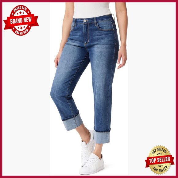 Denim - Straight Leg Crop Jeans, Mid Rise, 26" Inseam, Stretch Denim, 5 Pockets